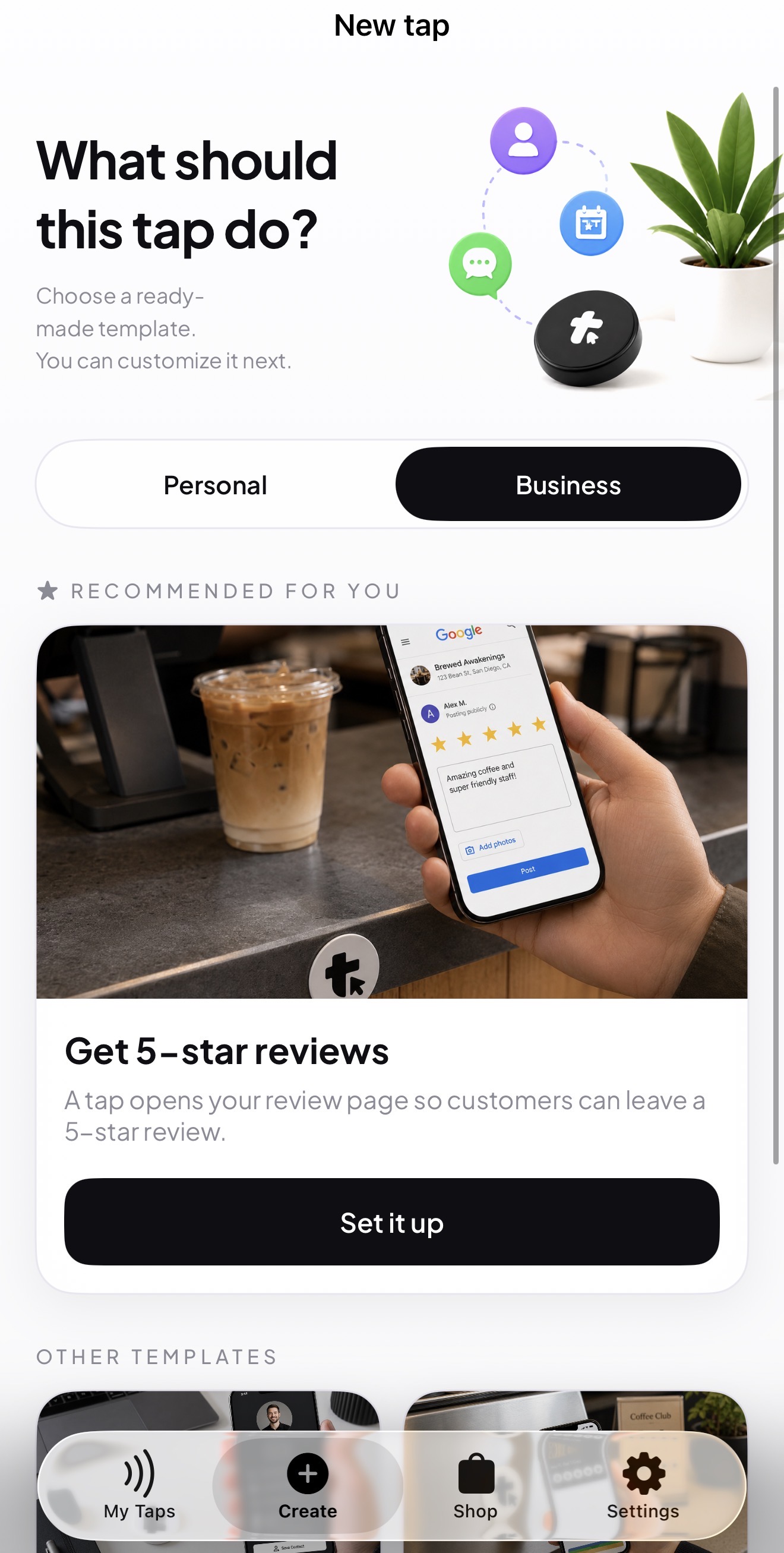 Tap: business templates